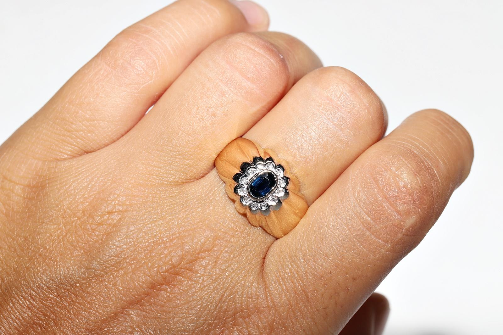 Vintage Original 14k Gold Circa 1970s Natural Diamond And Sapphire Ring For Sale 5