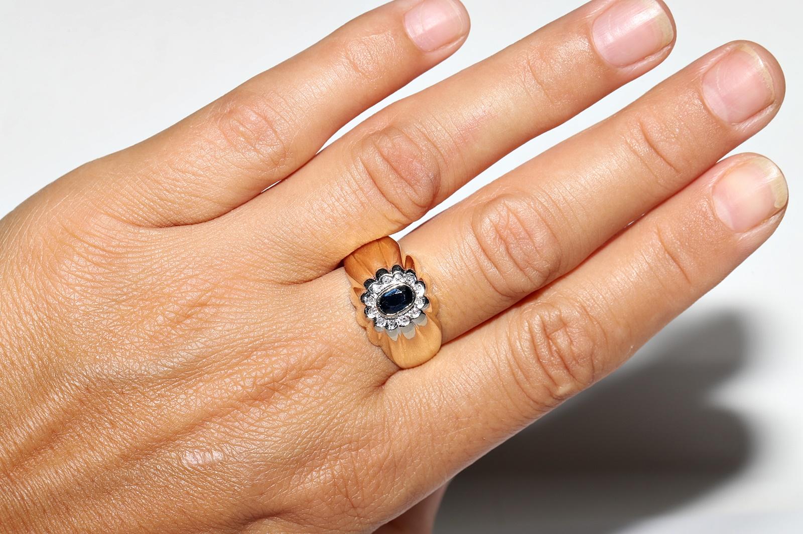 Vintage Original 14k Gold Circa 1970s Natural Diamond And Sapphire Ring For Sale 6