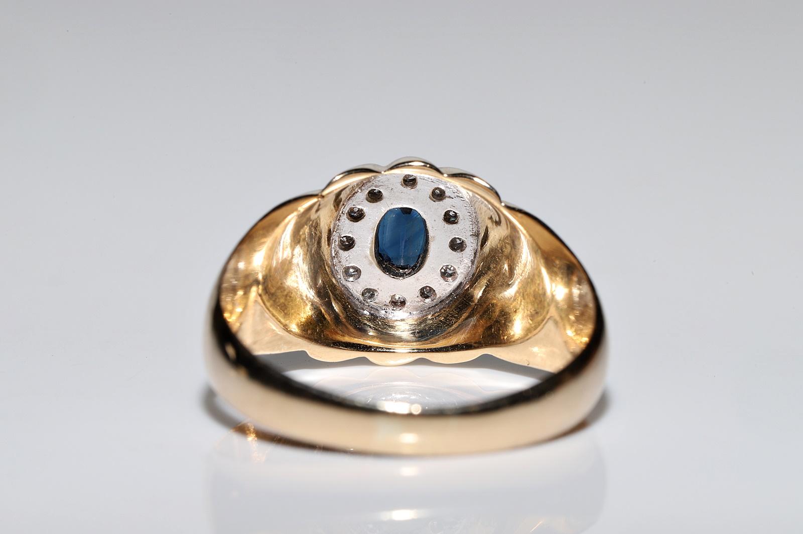 Vintage Original 14k Gold Circa 1970s Natural Diamond And Sapphire Ring For Sale 1