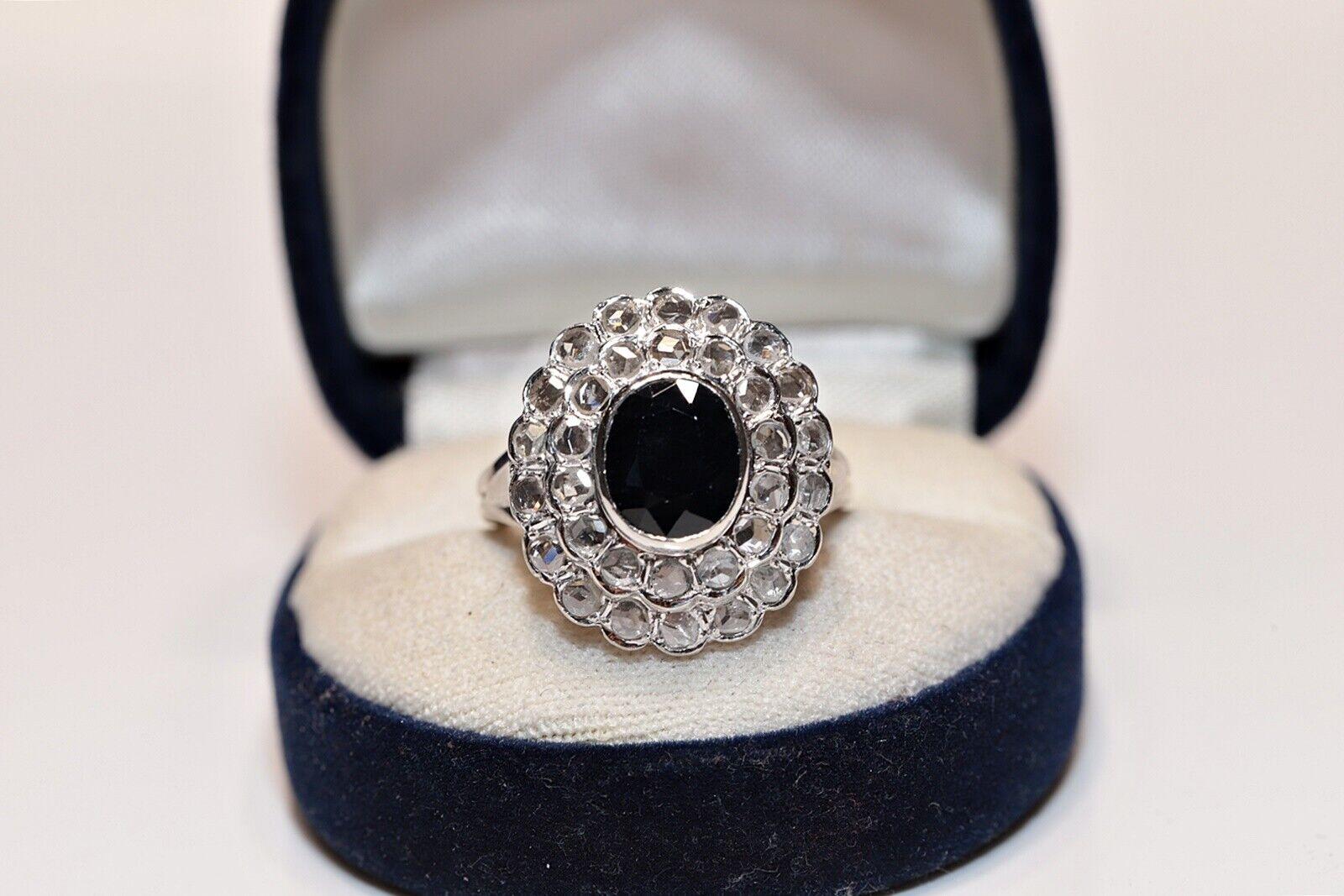 Vintage Original 14k Gold Circa 1970s Natural Rose Cut Diamond and Sapphire Ring For Sale 5