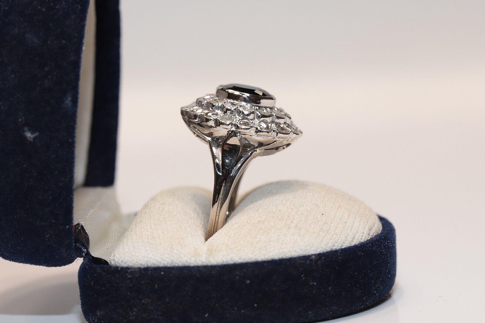 Vintage Original 14k Gold Circa 1970s Natural Rose Cut Diamond and Sapphire Ring For Sale 6
