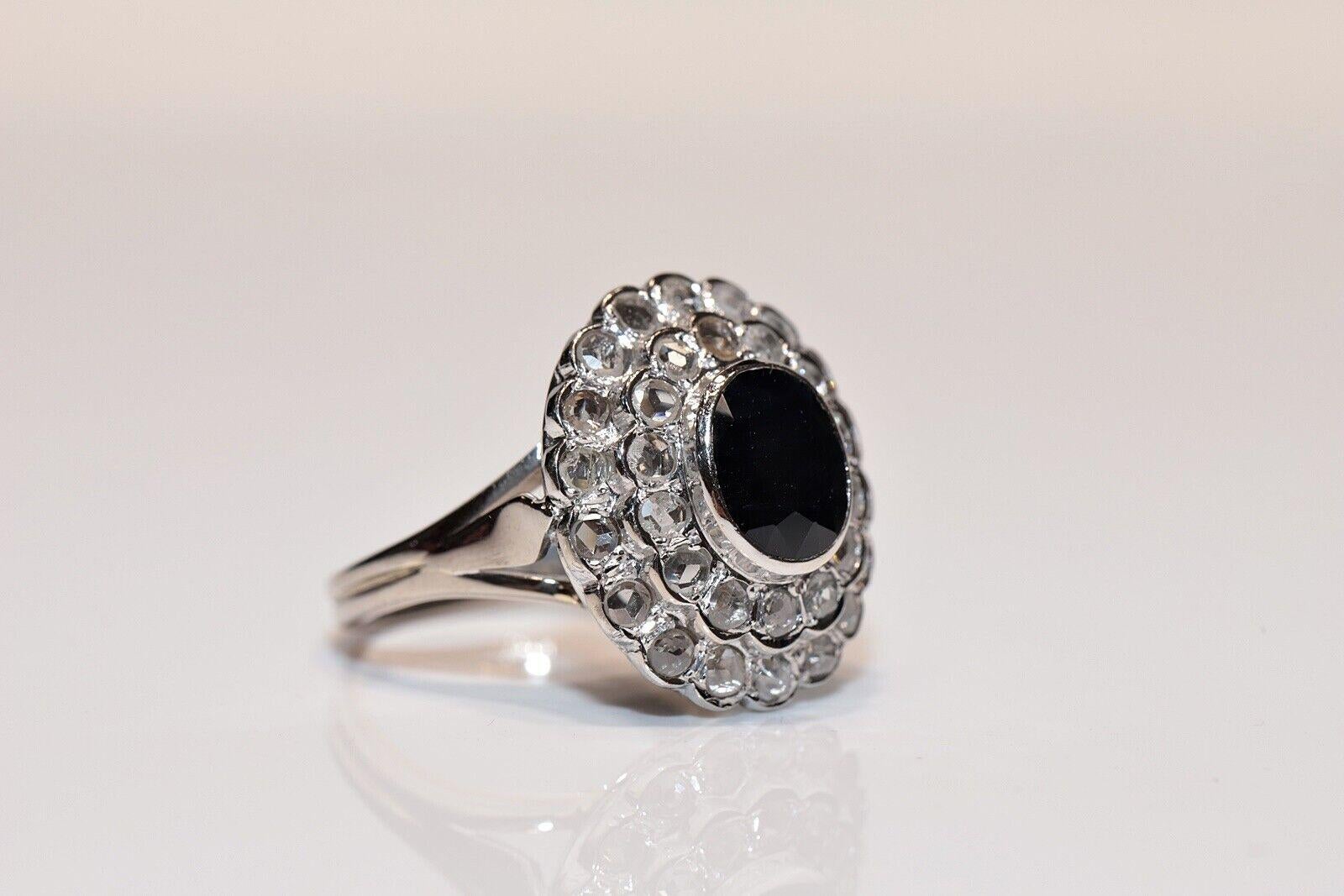 Vintage Original 14k Gold Circa 1970s Natural Rose Cut Diamond and Sapphire Ring For Sale 7