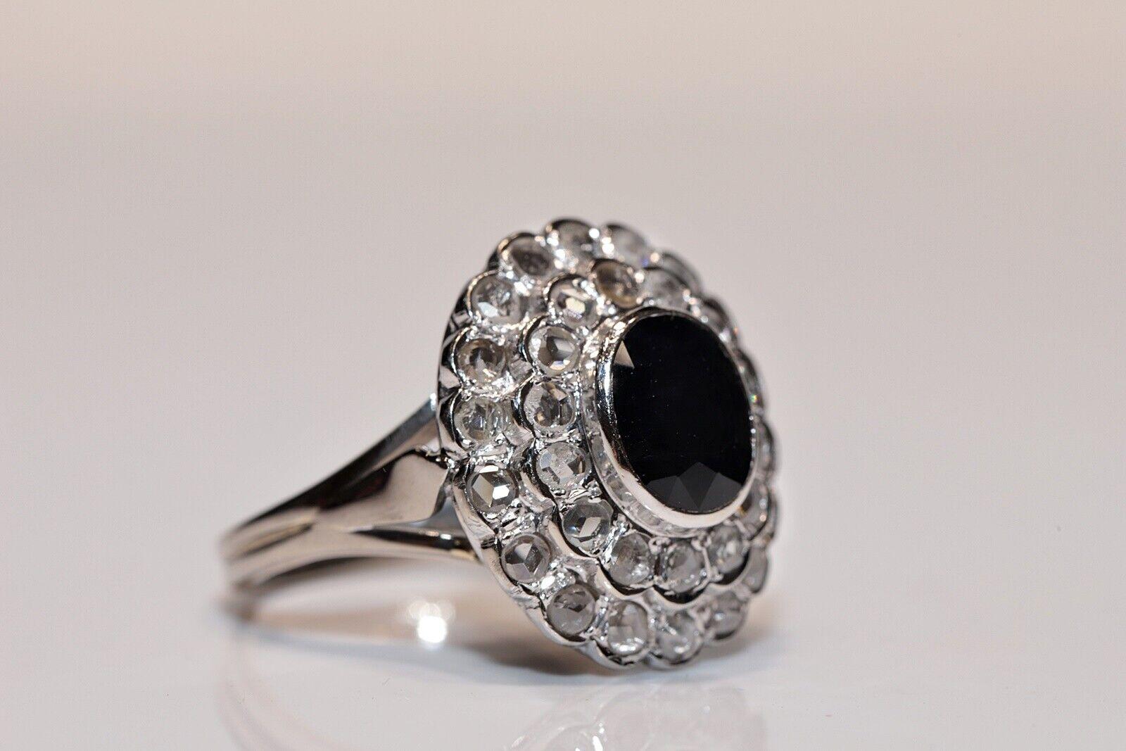 Vintage Original 14k Gold Circa 1970s Natural Rose Cut Diamond and Sapphire Ring For Sale 8