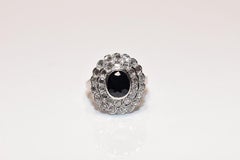 Vintage Original 14k Gold Circa 1970s Natural Rose Cut Diamond and Sapphire Ring