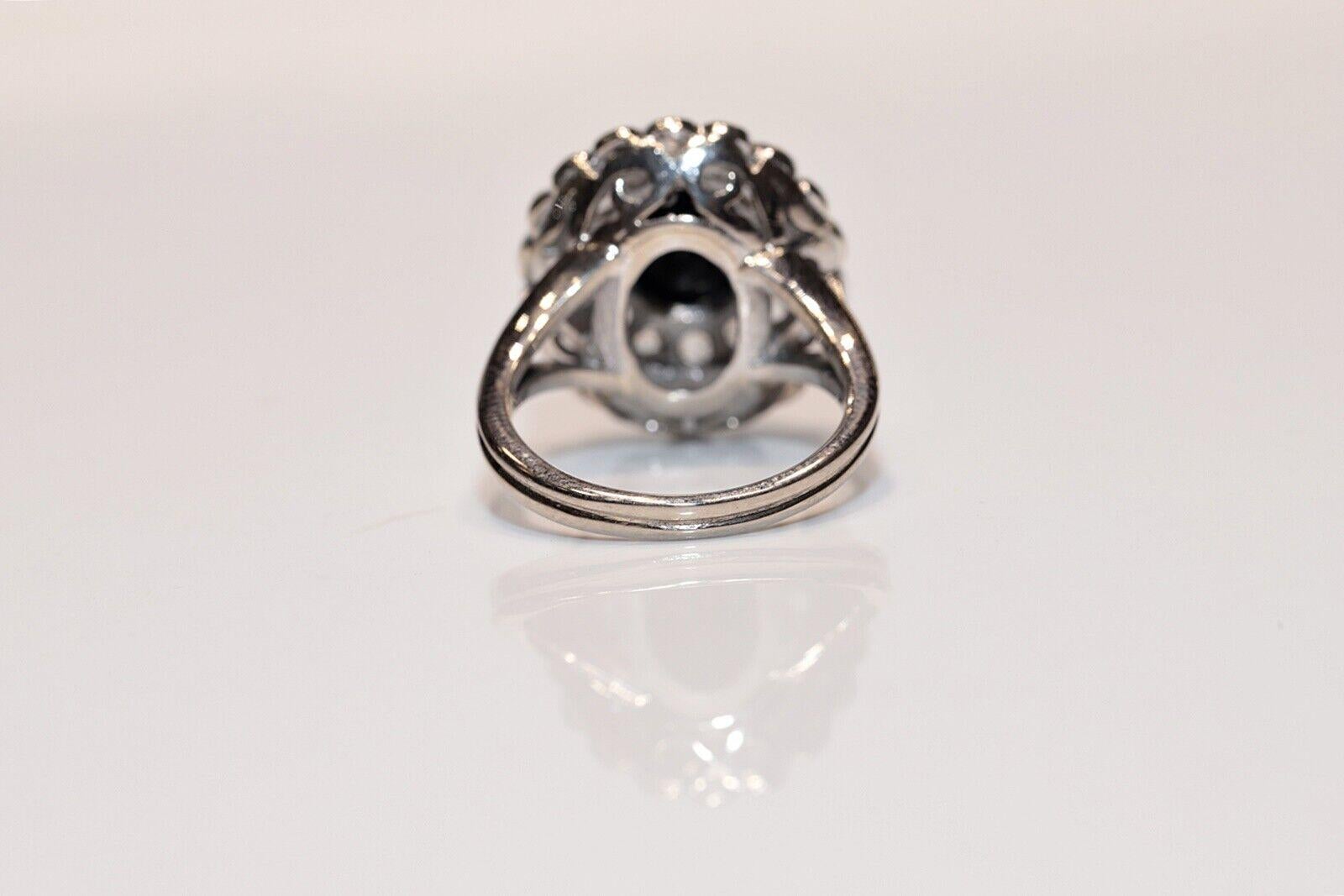 Vintage Original 14k Gold Circa 1970s Natural Rose Cut Diamond and Sapphire Ring For Sale 1