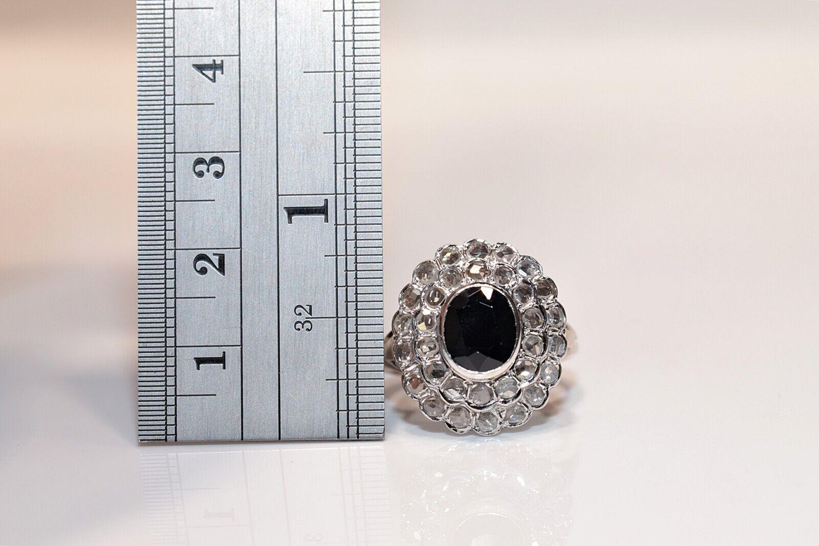Vintage Original 14k Gold Circa 1970s Natural Rose Cut Diamond and Sapphire Ring For Sale 2