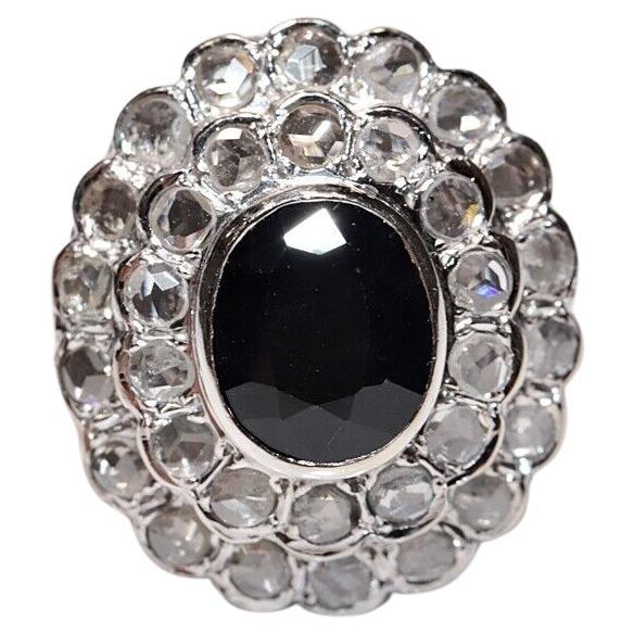 Vintage Original 14k Gold Circa 1970s Natural Rose Cut Diamond and Sapphire Ring