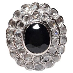 Vintage Original 14k Gold Circa 1970s Natural Rose Cut Diamond and Sapphire Ring