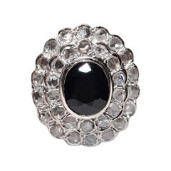 Vintage Original 14k Gold Circa 1970s Natural Rose Cut Diamond and Sapphire Ring