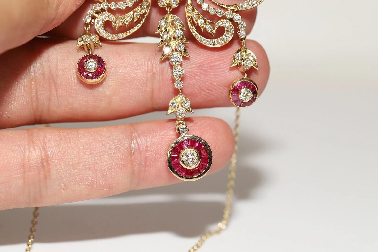 Collana originale d'epoca in oro 14k con diamanti naturali e rubini calibrati in vendita 5