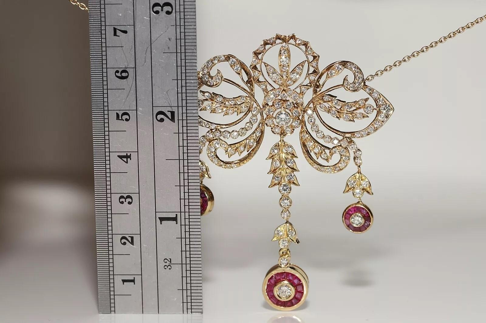 Collana originale d'epoca in oro 14k con diamanti naturali e rubini calibrati In condizioni buone in vendita a Fatih/İstanbul, 34