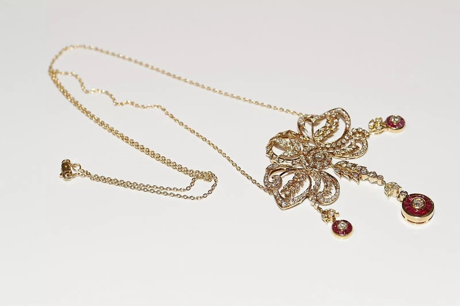 Collana originale d'epoca in oro 14k con diamanti naturali e rubini calibrati in vendita 2