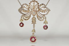 Collar colgante vintage original de oro de 14k con diamante natural y rubí calibre