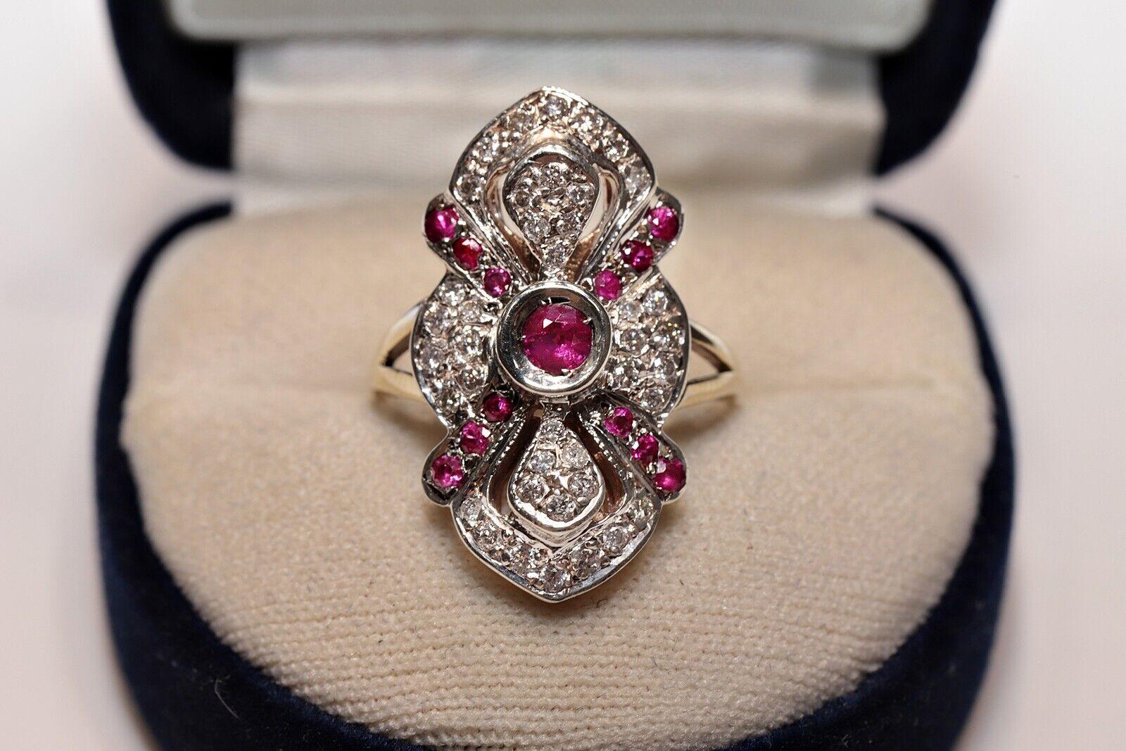Vintage Original 14k Gold Top Silver Natural Diamond And Ruby Navette Ring For Sale 4