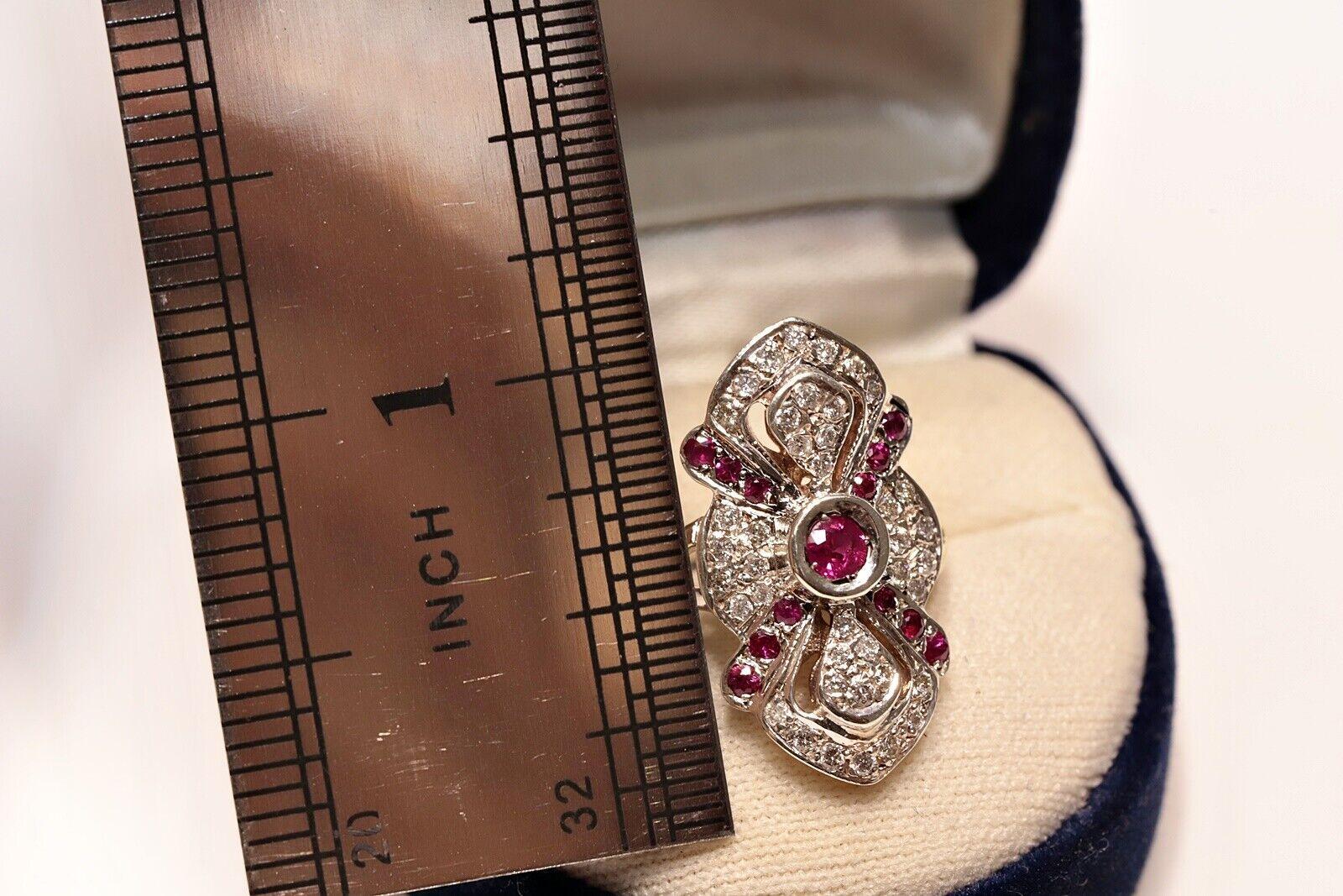 Vintage Original 14k Gold Top Silver Natural Diamond And Ruby Navette Ring For Sale 5