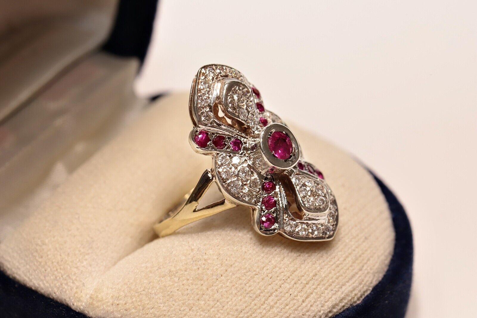 Retro Vintage Original 14k Gold Top Silver Natural Diamond And Ruby Navette Ring For Sale