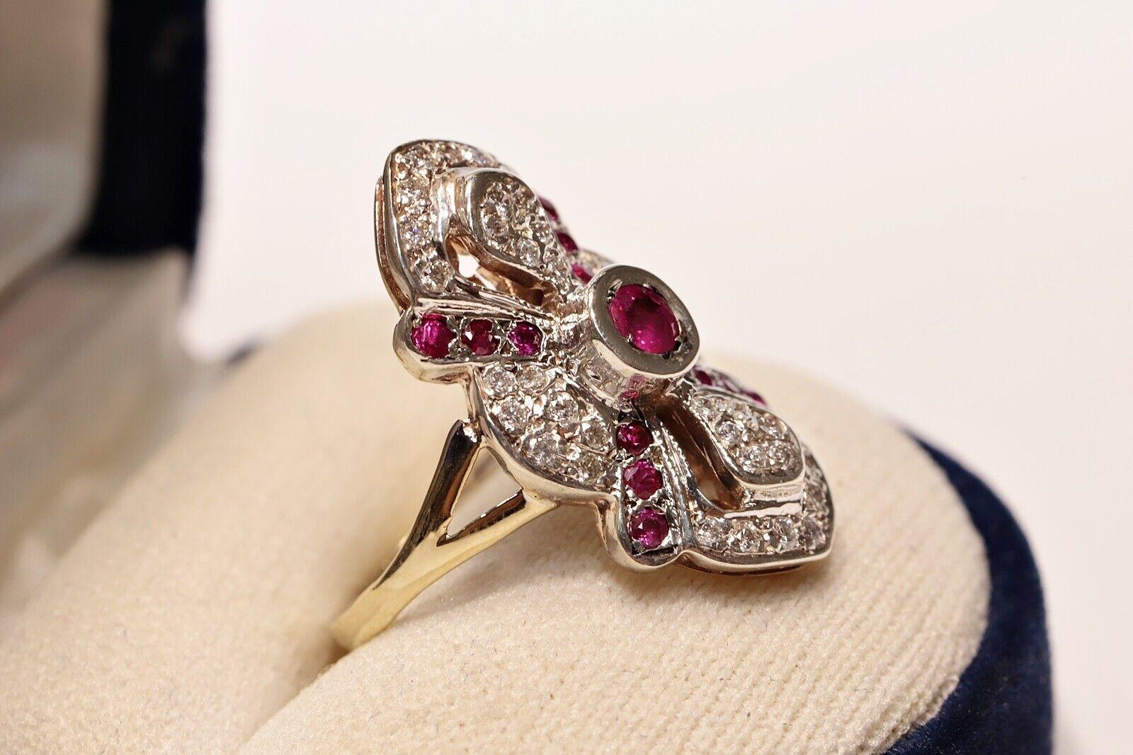 Brilliant Cut Vintage Original 14k Gold Top Silver Natural Diamond And Ruby Navette Ring For Sale