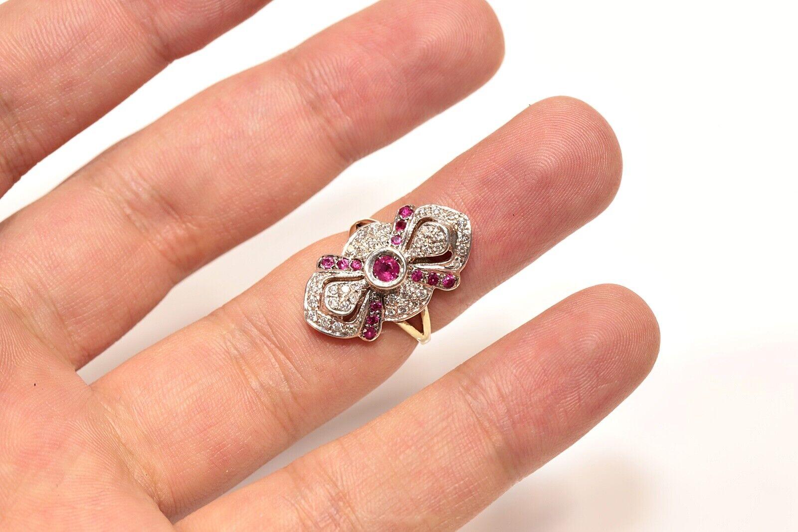 Women's Vintage Original 14k Gold Top Silver Natural Diamond And Ruby Navette Ring For Sale