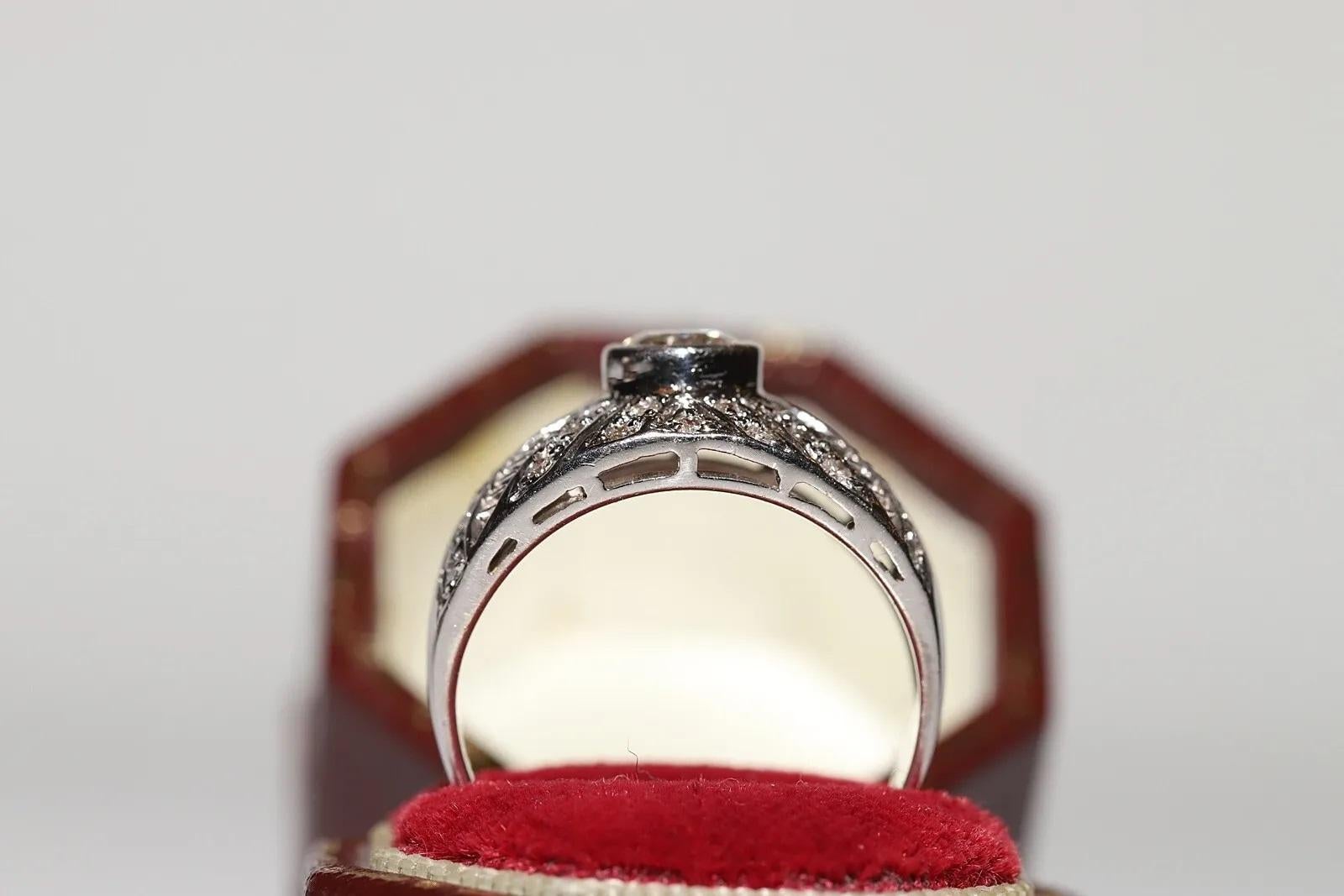 Anillo original vintage de oro blanco de 14k decorado con diamantes naturales en venta 6