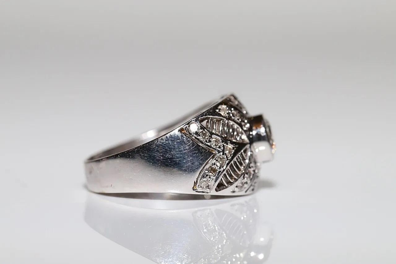 Anillo original vintage de oro blanco de 14k decorado con diamantes naturales Corte brillante en venta