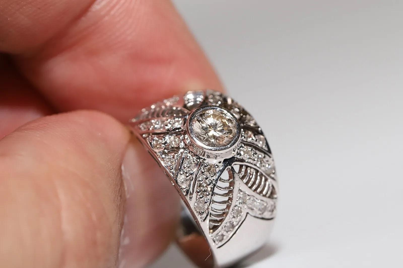 Anillo original vintage de oro blanco de 14k decorado con diamantes naturales en venta 2