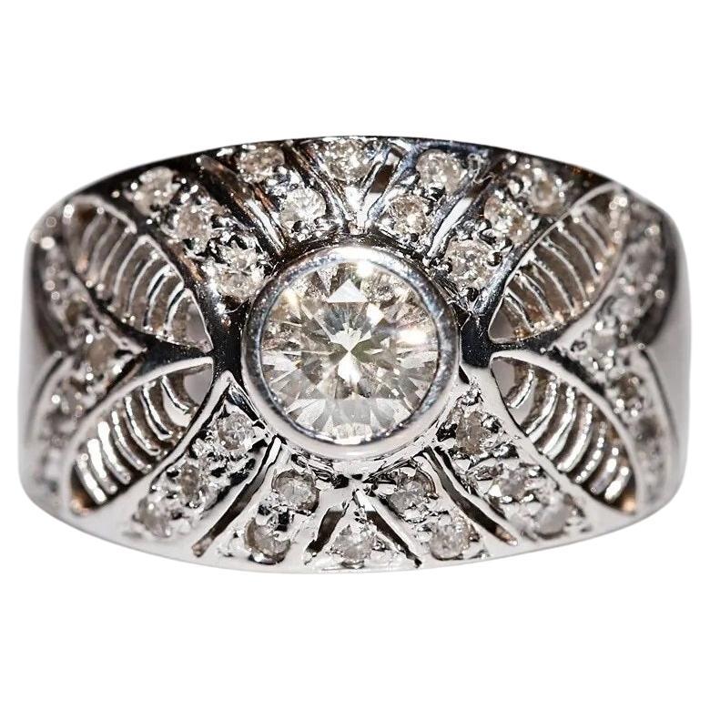Anillo original vintage de oro blanco de 14k decorado con diamantes naturales en venta