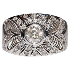Vintage Original 14k White Gold Natural Diamond Decorated Ring 