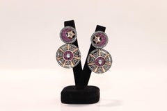Vintage Original 18k Gold And Silver Natural Diamond Ruby Decorated Earring