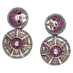 Orecchino d'epoca originale in oro e argento 18k con diamante naturale e rubino decorato