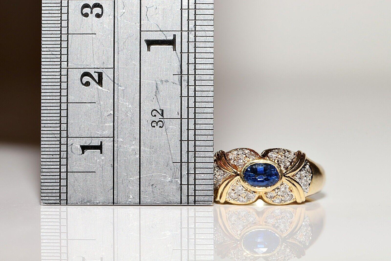 Brilliant Cut Vintage Original 18k Gold Circa 1980s Natural Diamond And Sapphire Ring For Sale