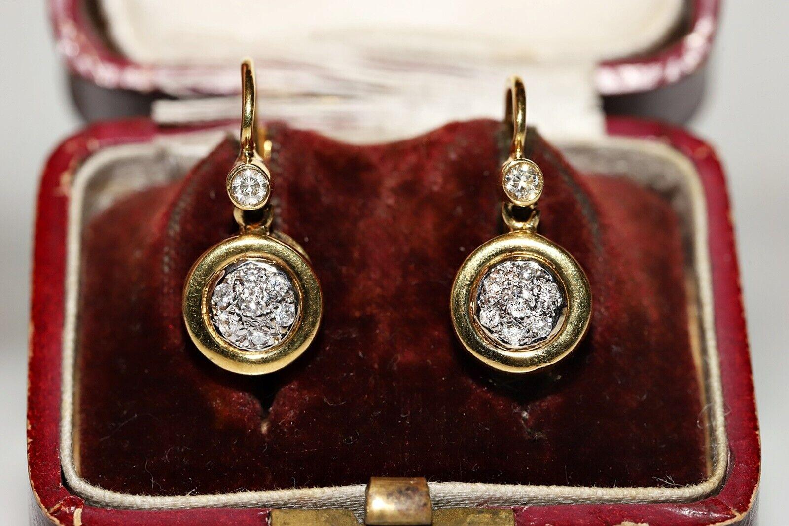 Vintage Original 18k Gold Circa 1980s Natural Diamond Decorated Earring For Sale 6