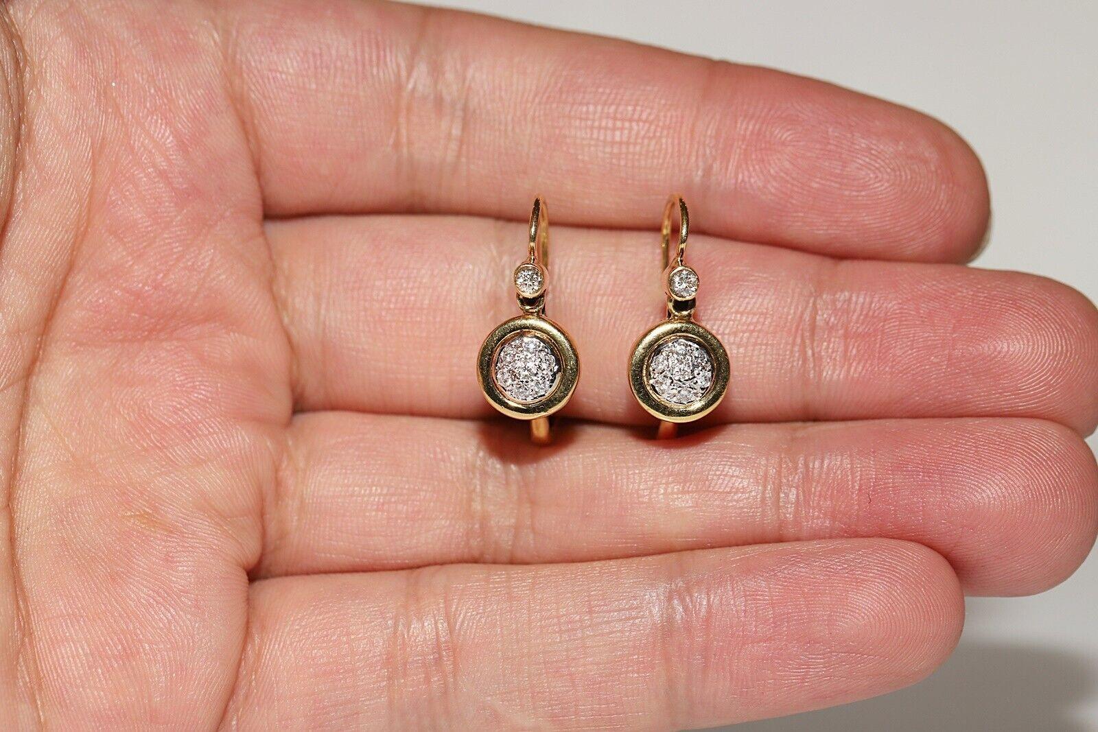 Vintage Original 18k Gold Circa 1980s Natural Diamond Decorated Earring For Sale 1