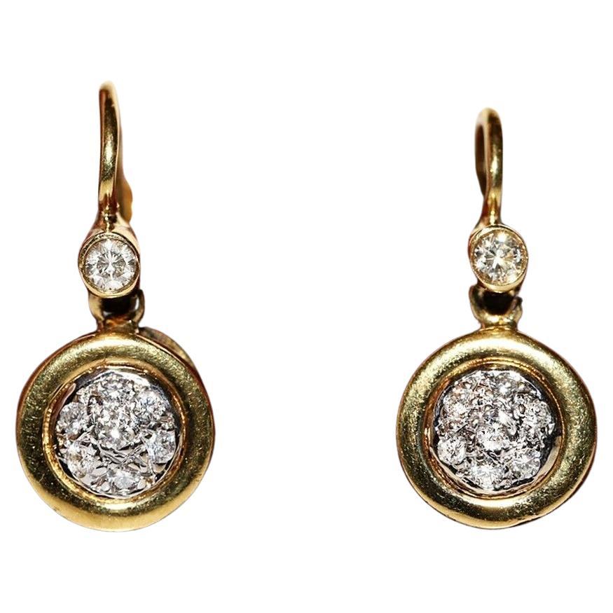 Vintage Original 18k Gold Circa 1980s Natural Diamond Decorated Earring For Sale