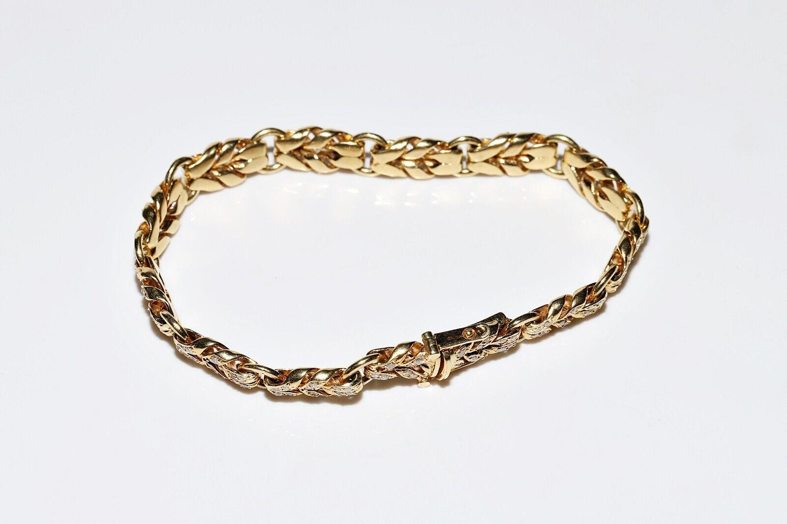 Bracciale originale d'epoca in oro 18 carati, circa anni '80, con diamanti naturali decorati in vendita 6