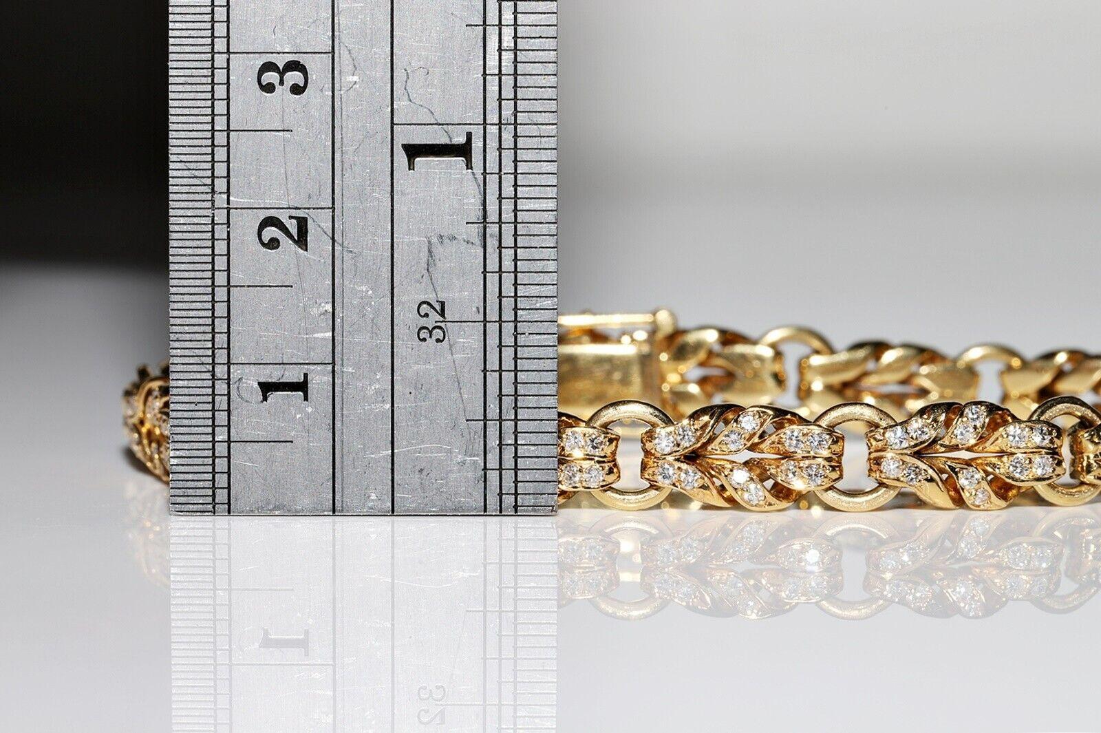 Taglio brillante Bracciale originale d'epoca in oro 18 carati, circa anni '80, con diamanti naturali decorati in vendita