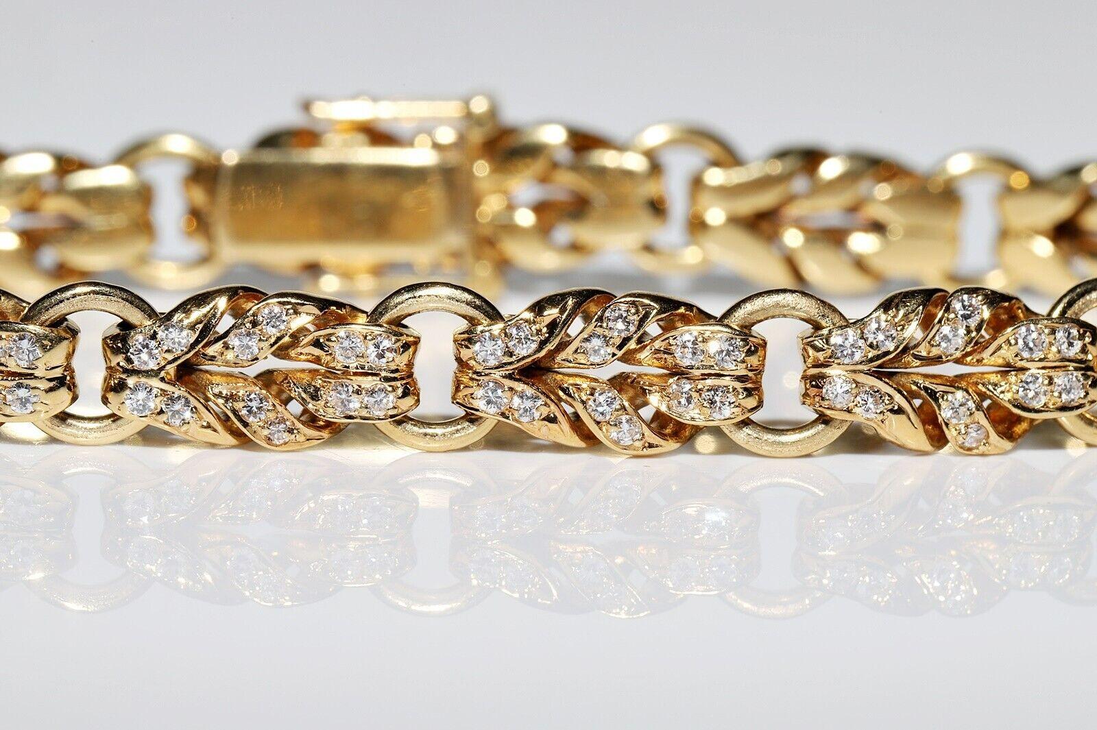Original Vintage Original 18k Gold Circa 1980er Jahre natürliches verziertes hübsches Vintage-Armband mit Diamanten  im Zustand „Gut“ im Angebot in Fatih/İstanbul, 34
