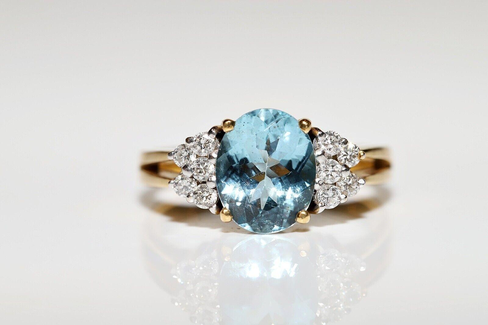 Vintage Original 18k Gold Natural Diamond And Aquamarine Decorated Ring For Sale 5
