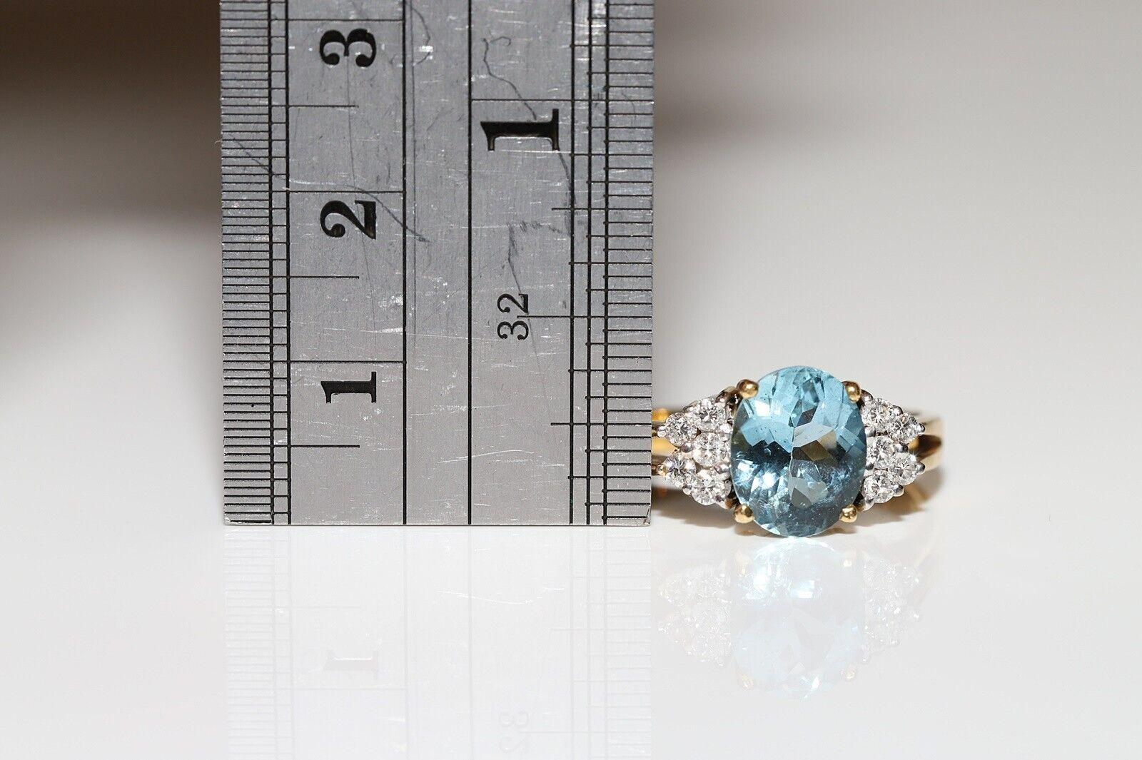 Vintage Original 18k Gold Natural Diamond And Aquamarine Decorated Ring In Good Condition For Sale In Fatih/İstanbul, 34