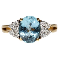 Antique Original 18k Gold Natural Diamond And Aquamarine Decorated Ring
