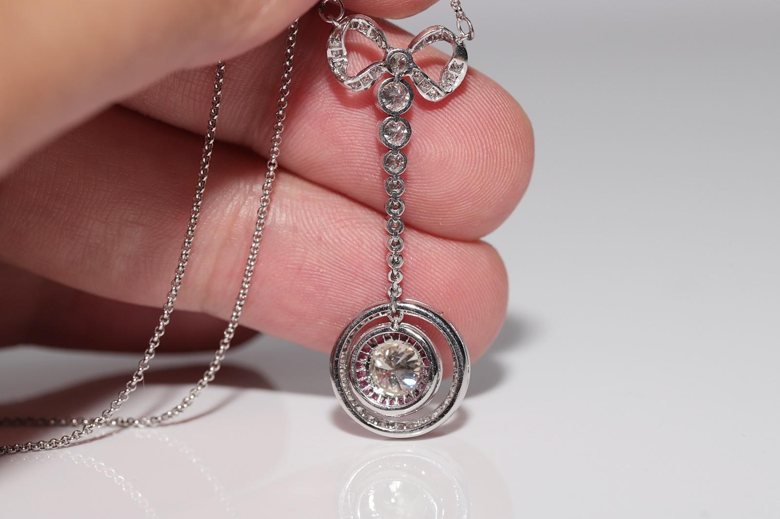 Vintage Original 18k Gold Natural Diamond And Caliber Cut Ruby Pendant Necklace For Sale 7