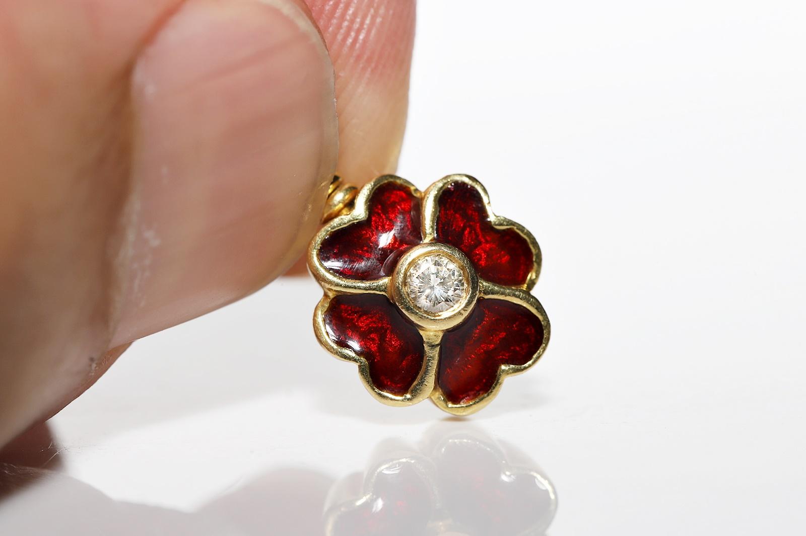 Vintage Original 18k Gold Natural Diamond Decorated Enamel Pendant In Good Condition For Sale In Fatih/İstanbul, 34