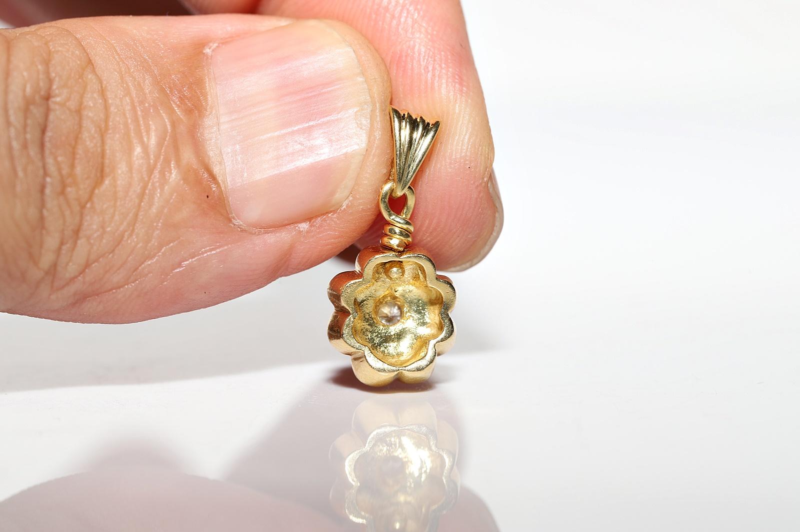 Women's Vintage Original 18k Gold Natural Diamond Decorated Enamel Pendant For Sale