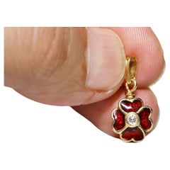 Retro Original 18k Gold Natural Diamond Decorated Enamel Pendant