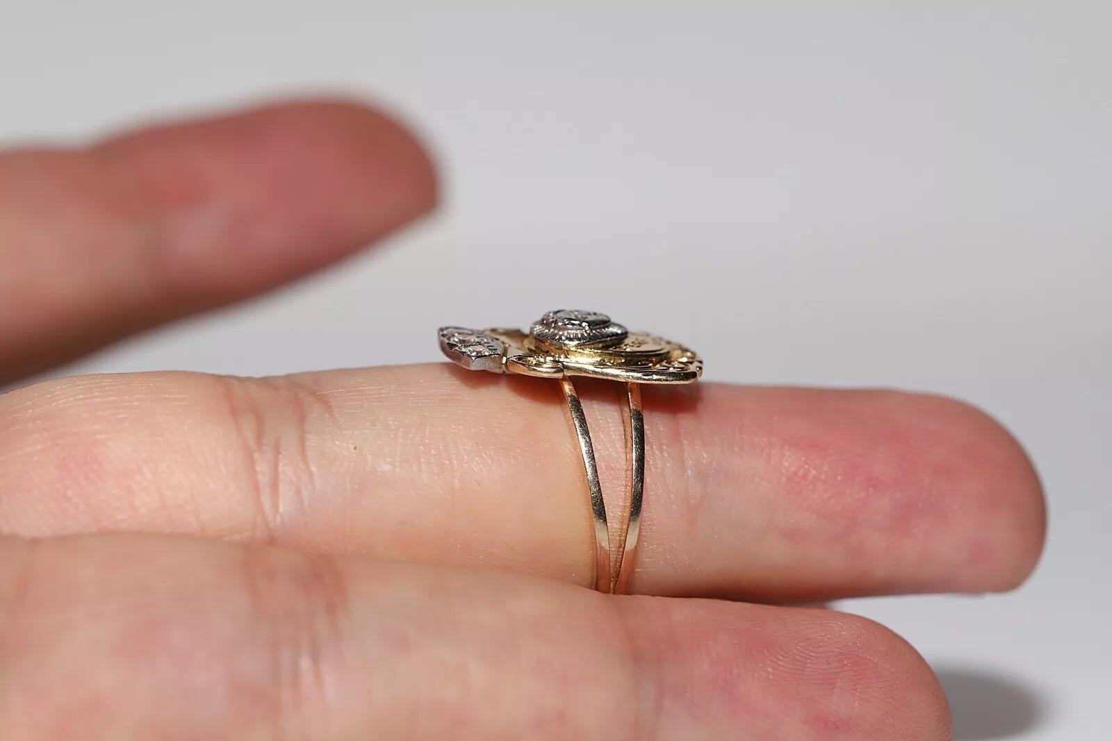 Vintage Original 18k Gold Natural Diamond Decorated  Face Design Written Ring For Sale 5