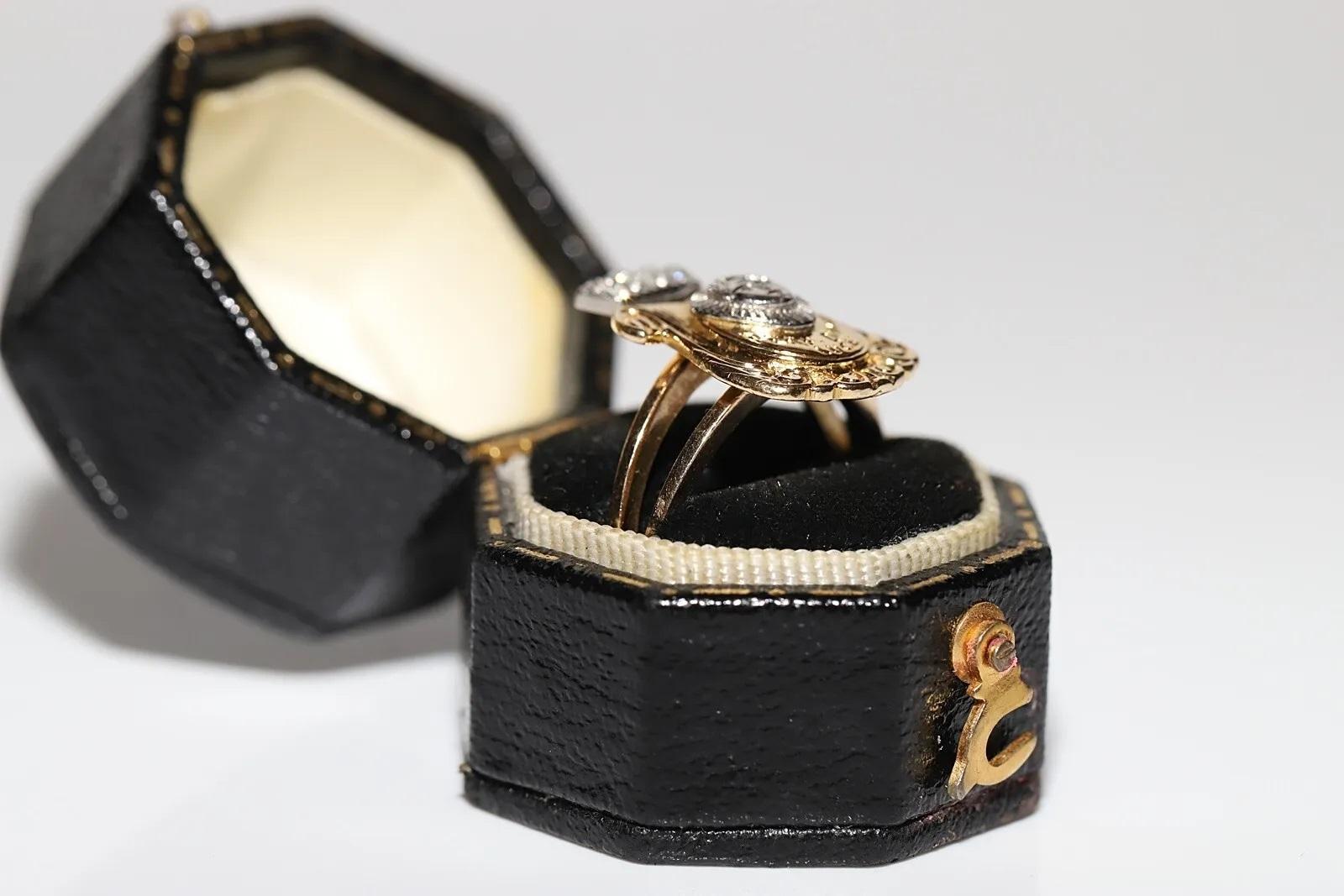 Retro Vintage Original 18k Gold Natural Diamond Decorated  Face Design Written Ring For Sale