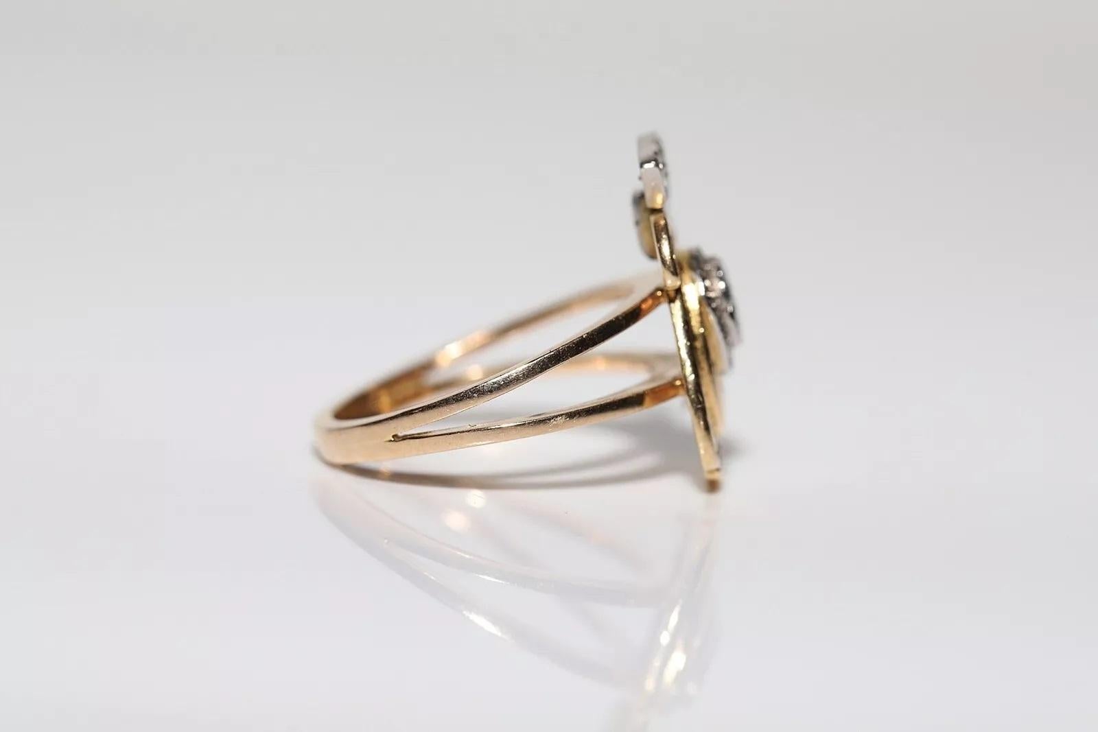 Women's Vintage Original 18k Gold Natural Diamond Decorated  Face Design Written Ring For Sale