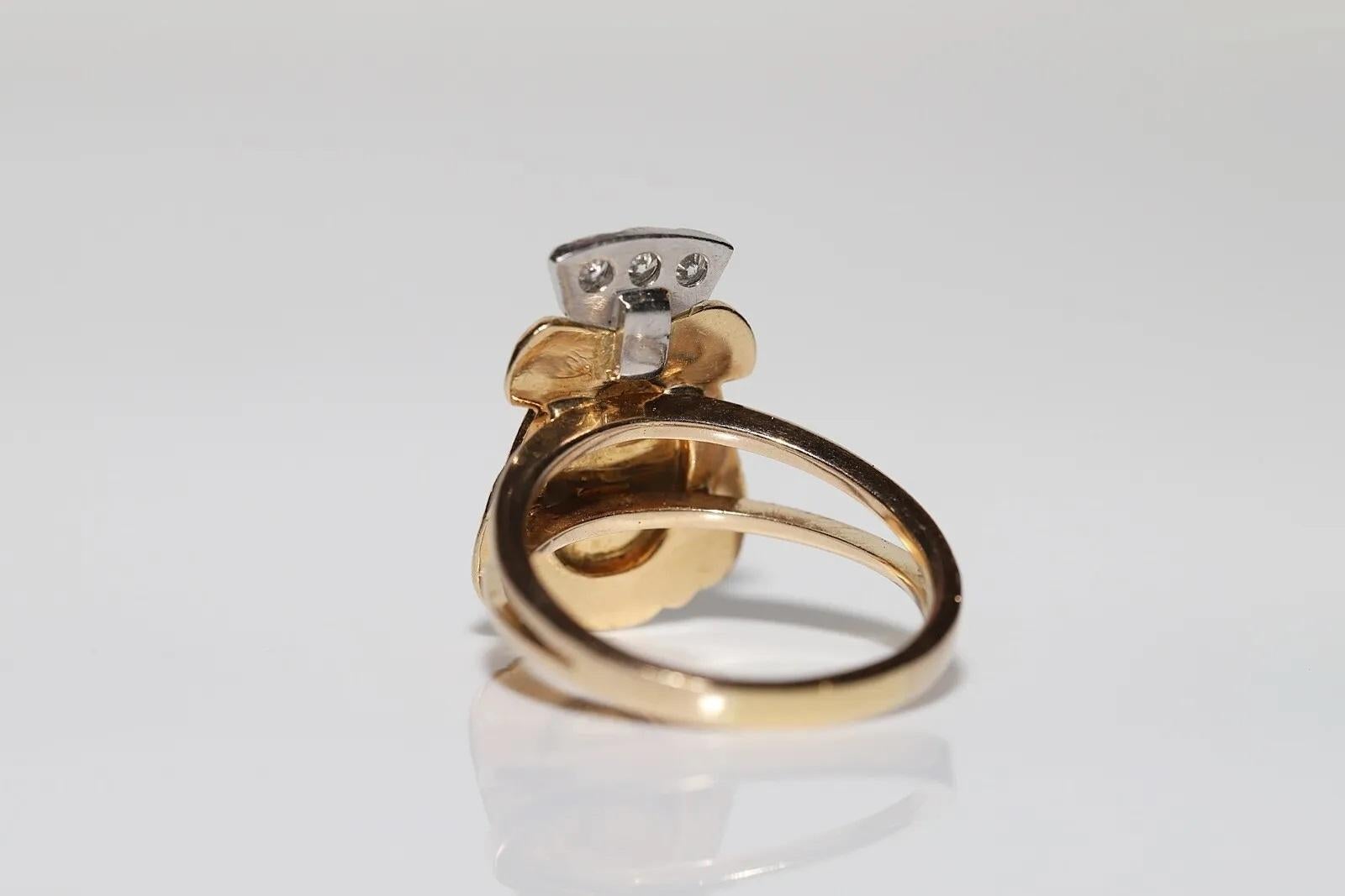 Vintage Original 18k Gold Natural Diamond Decorated  Face Design Written Ring For Sale 1