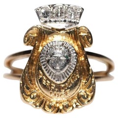 Vintage By originale in oro 18k decorato con diamanti naturali  Anello scritto Face Design/One