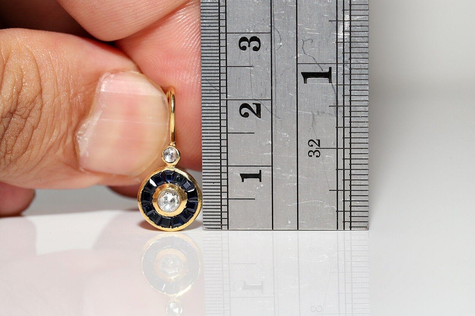 Boucles d'oreilles vintage originales en or 18 carats, diamants naturels taille rose et saphirs calibrés 2