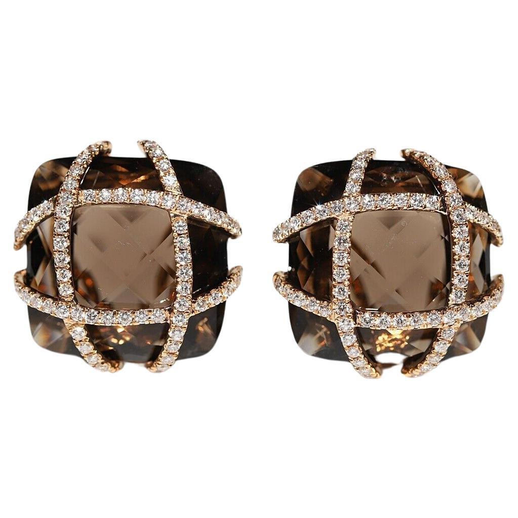Vintage Original 18k Natural Diamond And Topaz Decorated Earring  For Sale